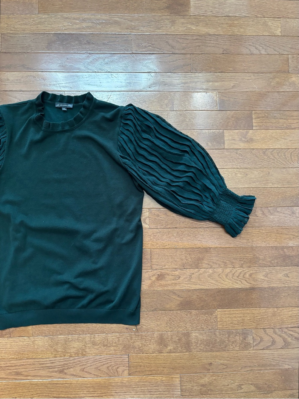 Adrianna Papell Dark Forest Green Poofy Sleeve Sheer Blouse